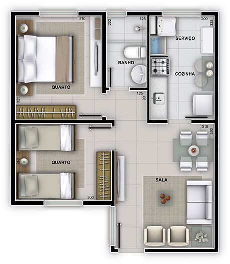 bản vẽ thiết kế nội thất chung cư 2 phòng ngủ