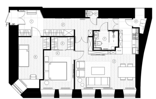 thiết kế căn hộ luxury 75m2 2 phòng ngủ